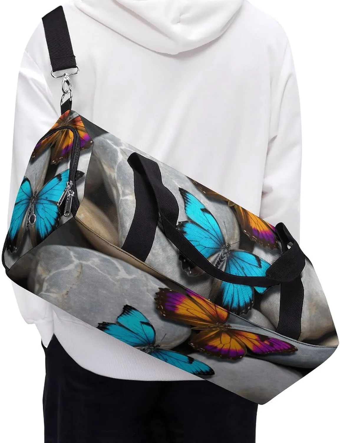 Gym Bag Colorful Butterfly Stone Duffel Bag for Men Women Overnight Bag with Shoe Compartment Workout Bags