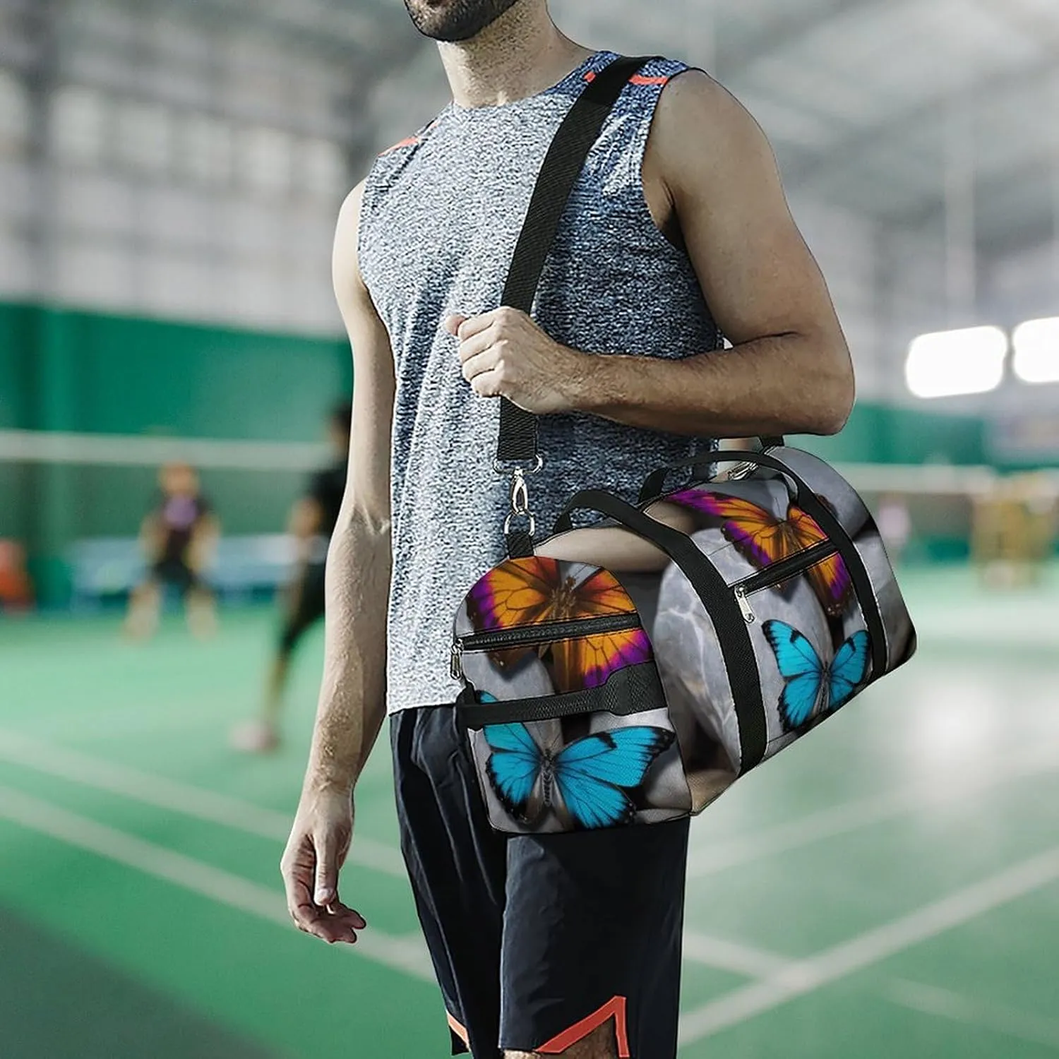 Gym Bag Colorful Butterfly Stone Duffel Bag for Men Women Overnight Bag with Shoe Compartment Workout Bags
