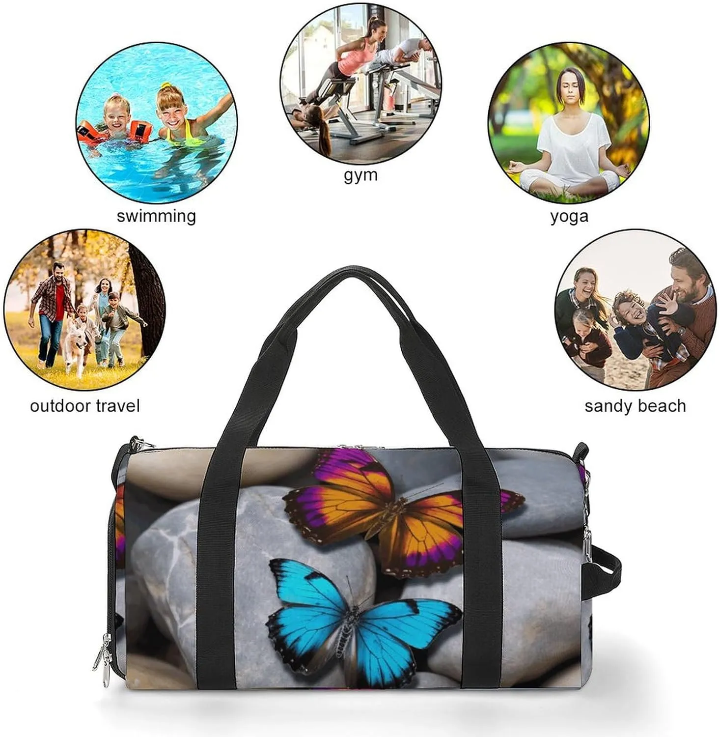 Gym Bag Colorful Butterfly Stone Duffel Bag for Men Women Overnight Bag with Shoe Compartment Workout Bags