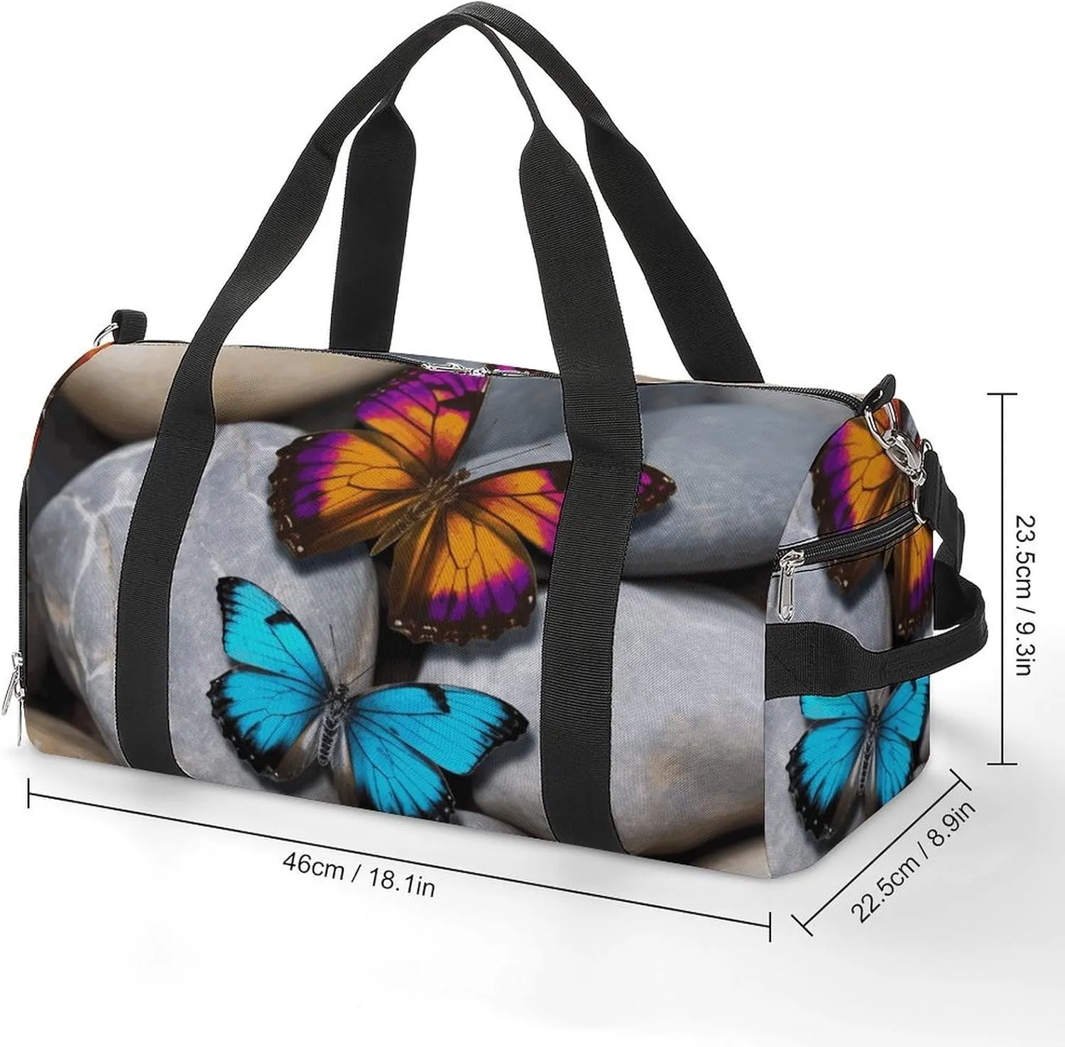 Gym Bag Colorful Butterfly Stone Duffel Bag for Men Women Overnight Bag with Shoe Compartment Workout Bags