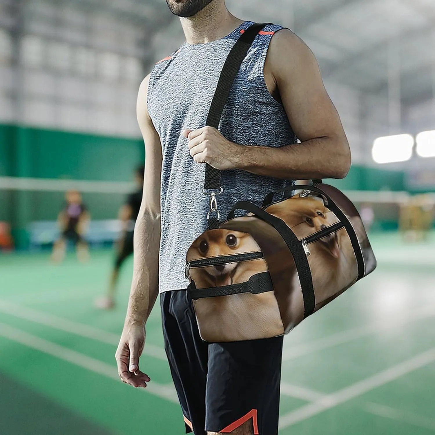 Gym Bag Cute Pomeranian Dog Duffel Bag for Men Women Travel Overnight Bag with Shoe Compartment Workout Bags