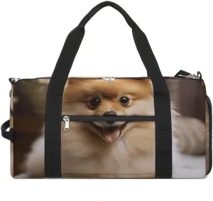 Gym Bag Cute Pomeranian Dog Duffel Bag for Men Women Travel Overnight Bag with Shoe Compartment Workout Bags