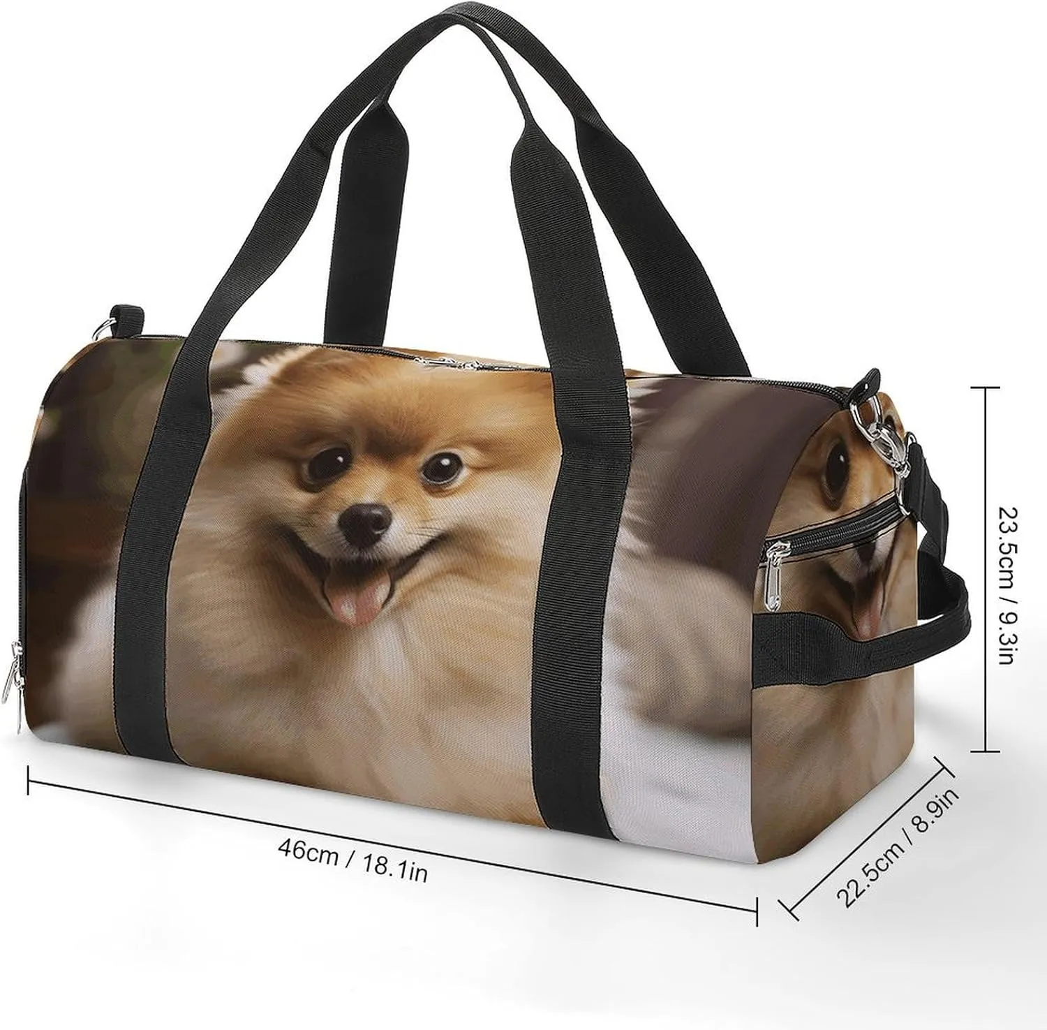Gym Bag Cute Pomeranian Dog Duffel Bag for Men Women Travel Overnight Bag with Shoe Compartment Workout Bags