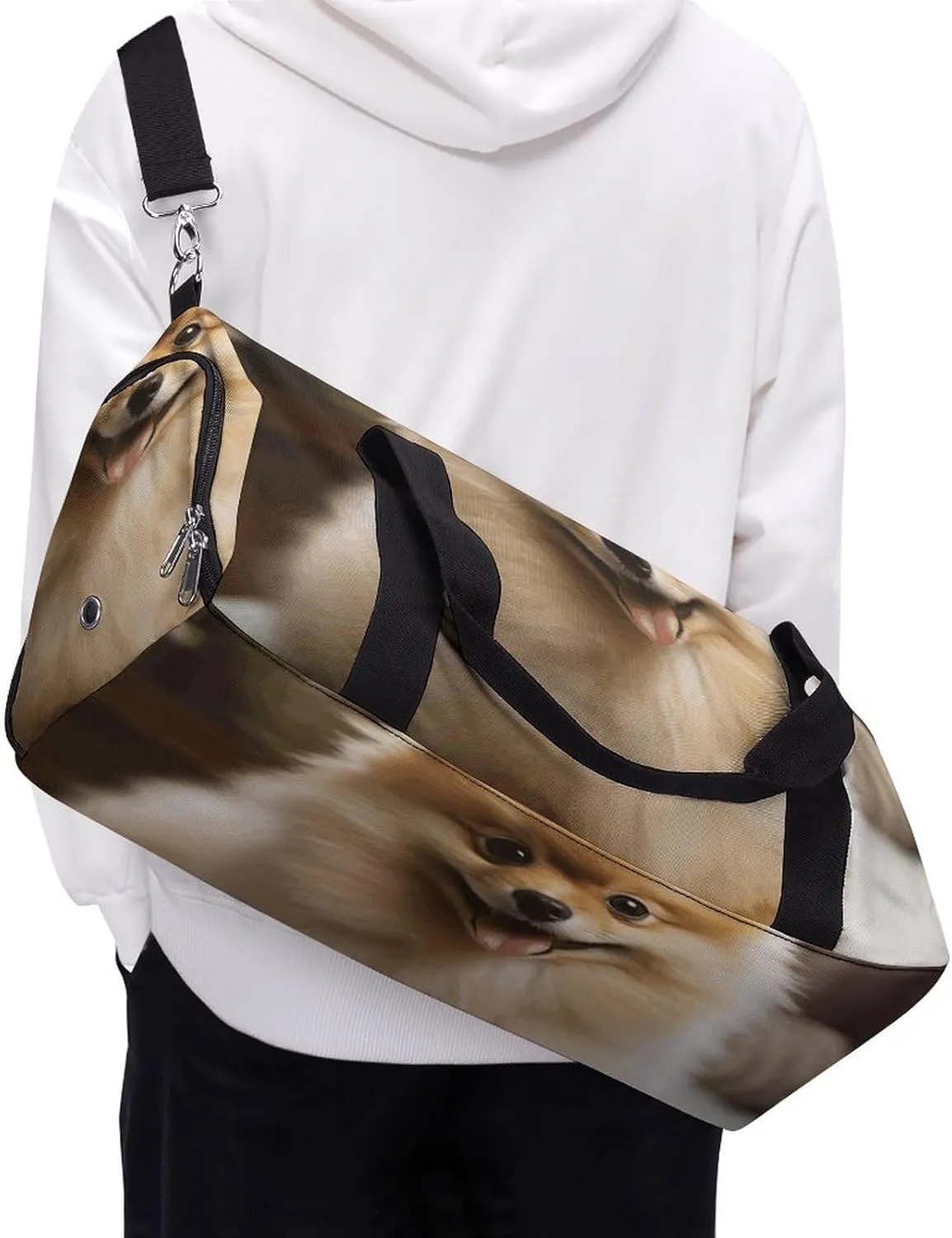 Gym Bag Cute Pomeranian Dog Duffel Bag for Men Women Travel Overnight Bag with Shoe Compartment Workout Bags