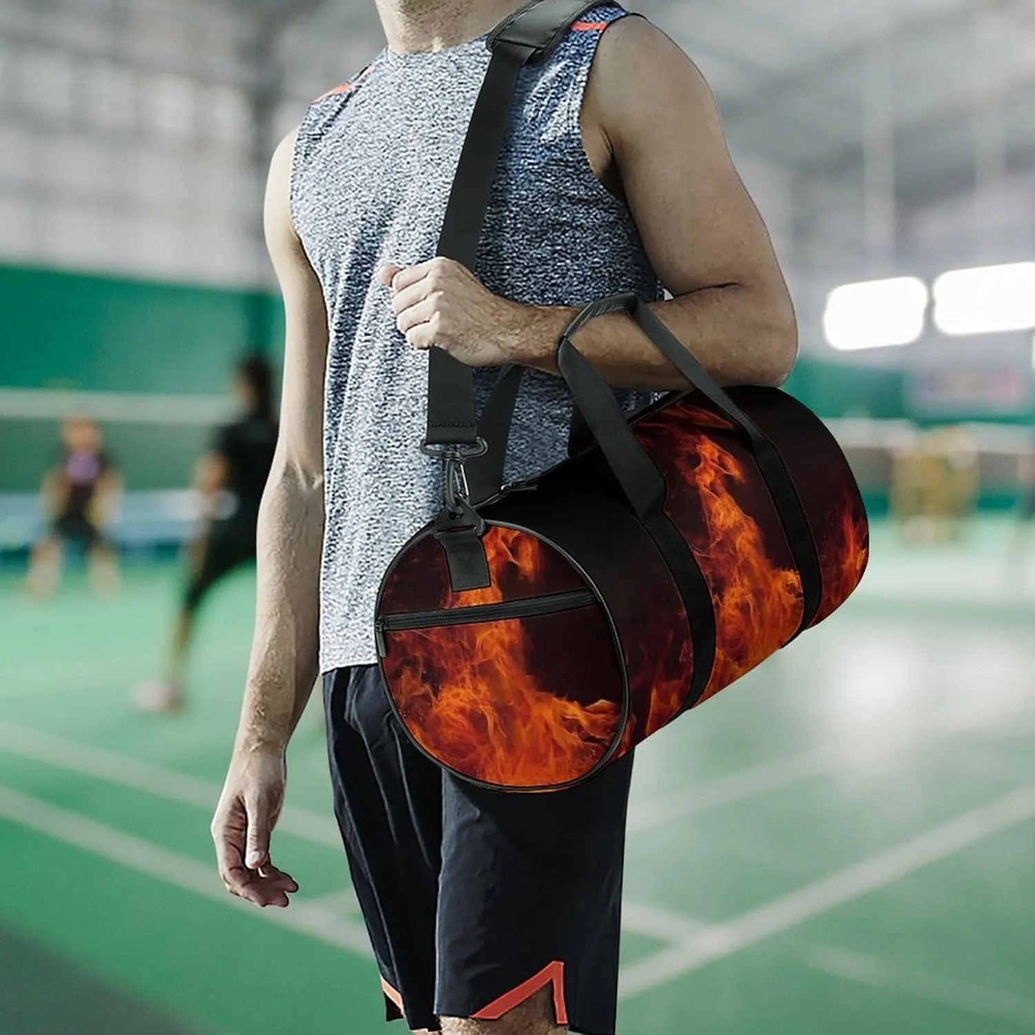 Gym Bag Dancing Fire Duffel Bag for Men Women Overnight Bag with Shoe Compartment Workout Bags