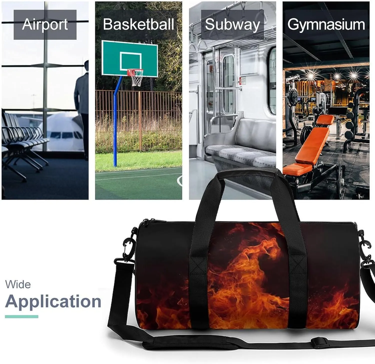 Gym Bag Dancing Fire Duffel Bag for Men Women Overnight Bag with Shoe Compartment Workout Bags