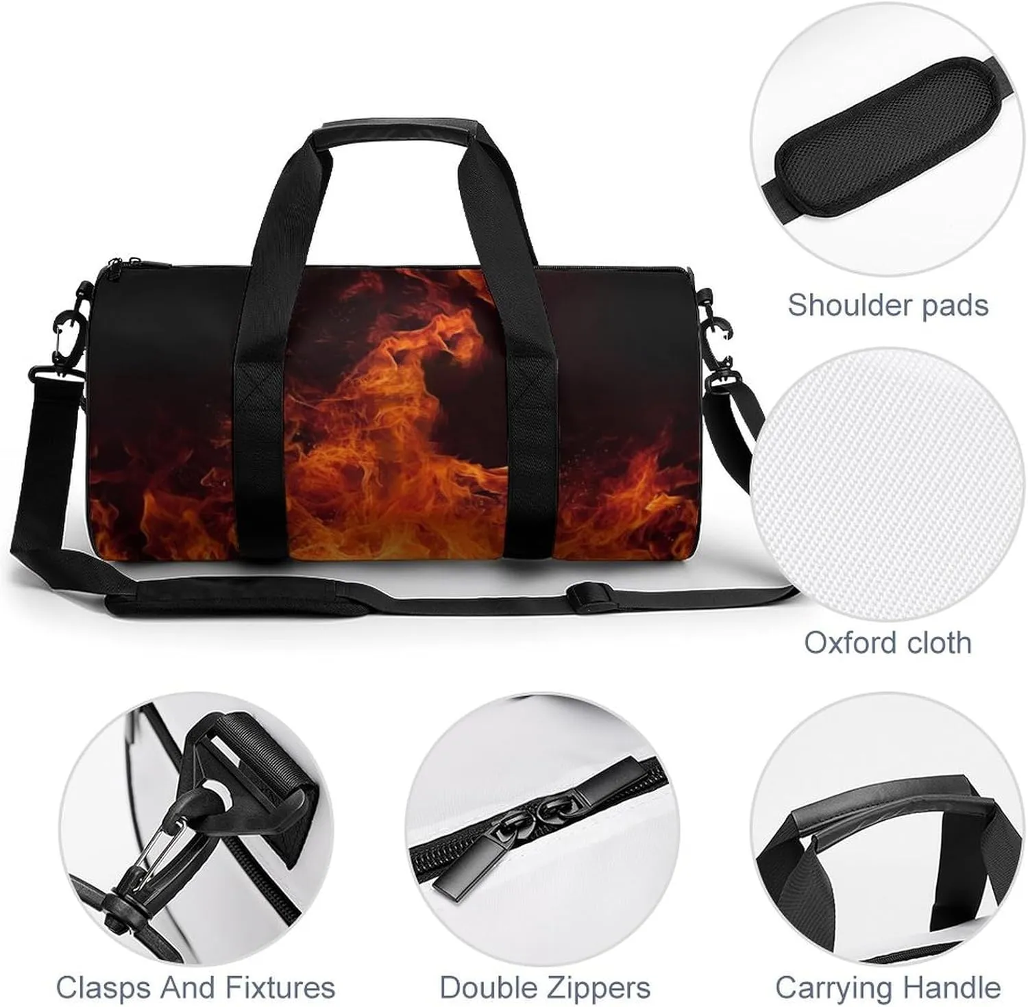 Gym Bag Dancing Fire Duffel Bag for Men Women Overnight Bag with Shoe Compartment Workout Bags