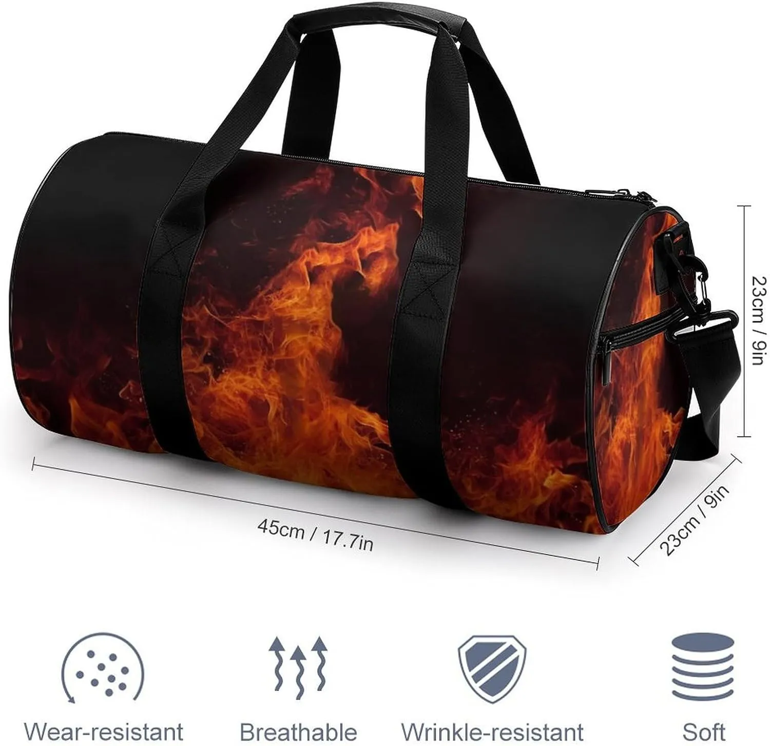 Gym Bag Dancing Fire Duffel Bag for Men Women Overnight Bag with Shoe Compartment Workout Bags