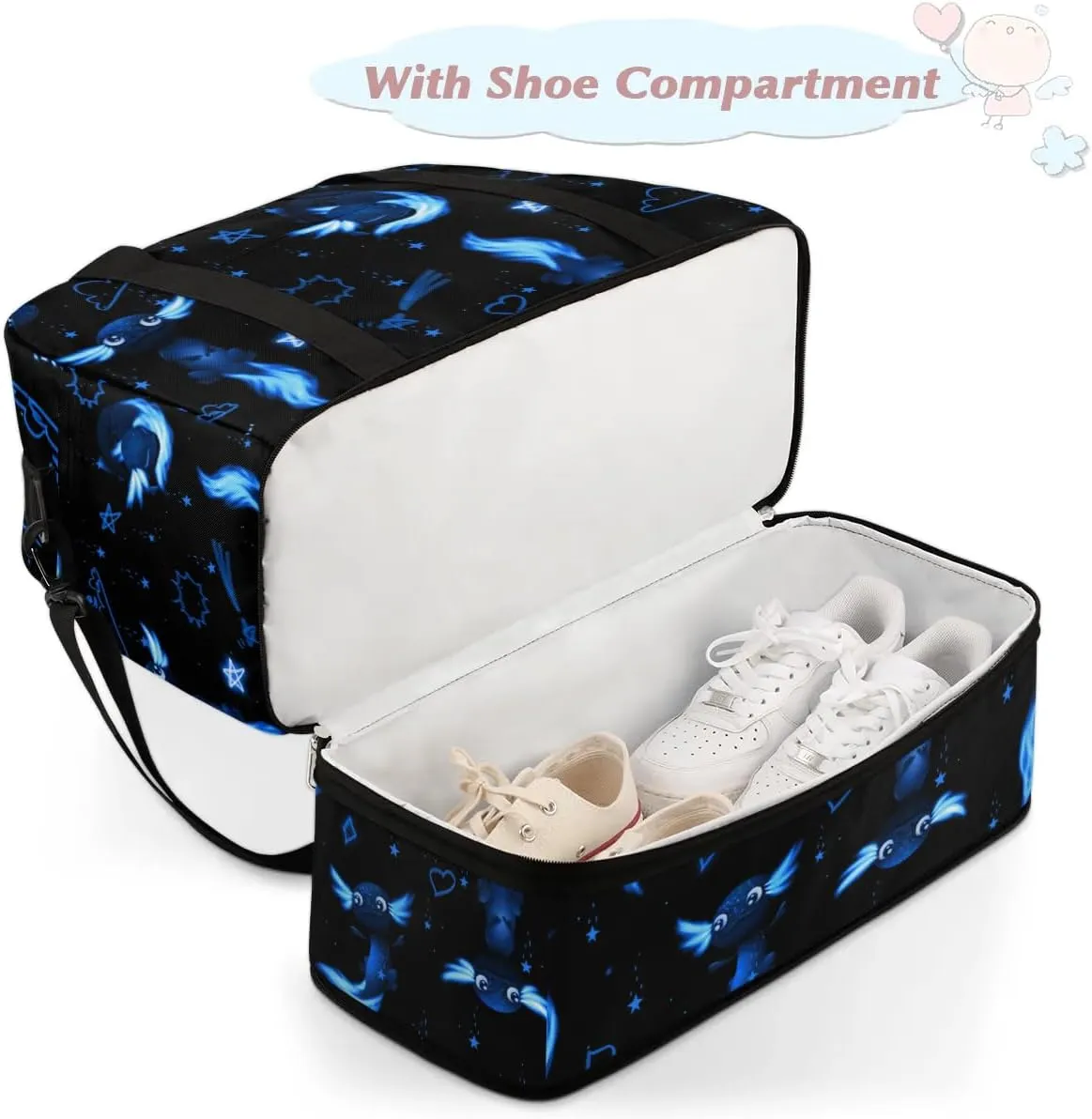 Gym Bag for Men Women, Blue Axolotl Carry on Travel Duffel Bag with Trolley Sleeve, Waterproof Weekender Overnight Bags with Shoes and Wet Clothes Compartment for Sleepover Workout Sports