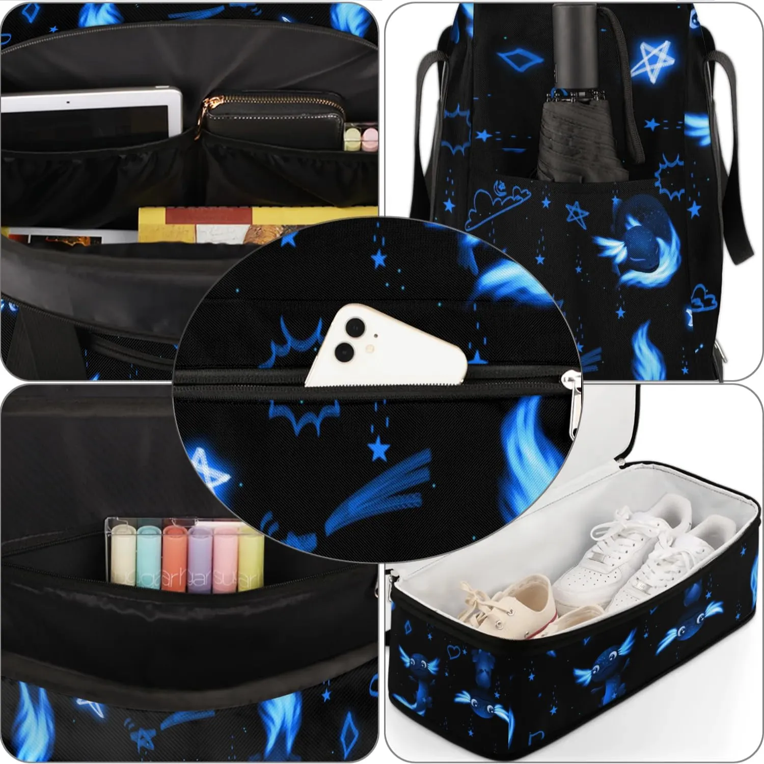 Gym Bag for Men Women, Blue Axolotl Carry on Travel Duffel Bag with Trolley Sleeve, Waterproof Weekender Overnight Bags with Shoes and Wet Clothes Compartment for Sleepover Workout Sports