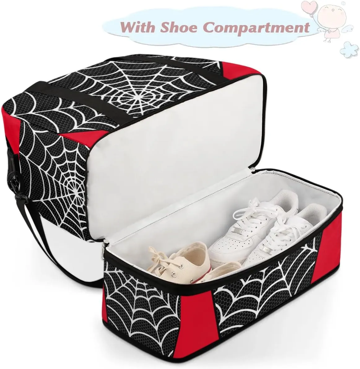 Gym Bag for Men Women, Carry on Travel Duffel Bag with Trolley Sleeve, Black and Red Waterproof Weekender Overnight Bags with Shoes and Wet Clothes Compartment for Sleepover Workout Sports