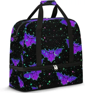 Gym Bag for Men Women, Gothic Bat Carry on Travel Duffel Bag with Trolley Sleeve, Waterproof Weekender Overnight Bags with Shoes and Wet Clothes Compartment for Sleepover Workout Sports