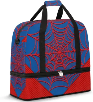 Gym Bag for Men Women, White Spider Carry on Travel Duffel Bag with Trolley Sleeve, Waterproof Weekender Overnight Bags with Shoes and Wet Clothes Compartment for Sleepover Workout Sports