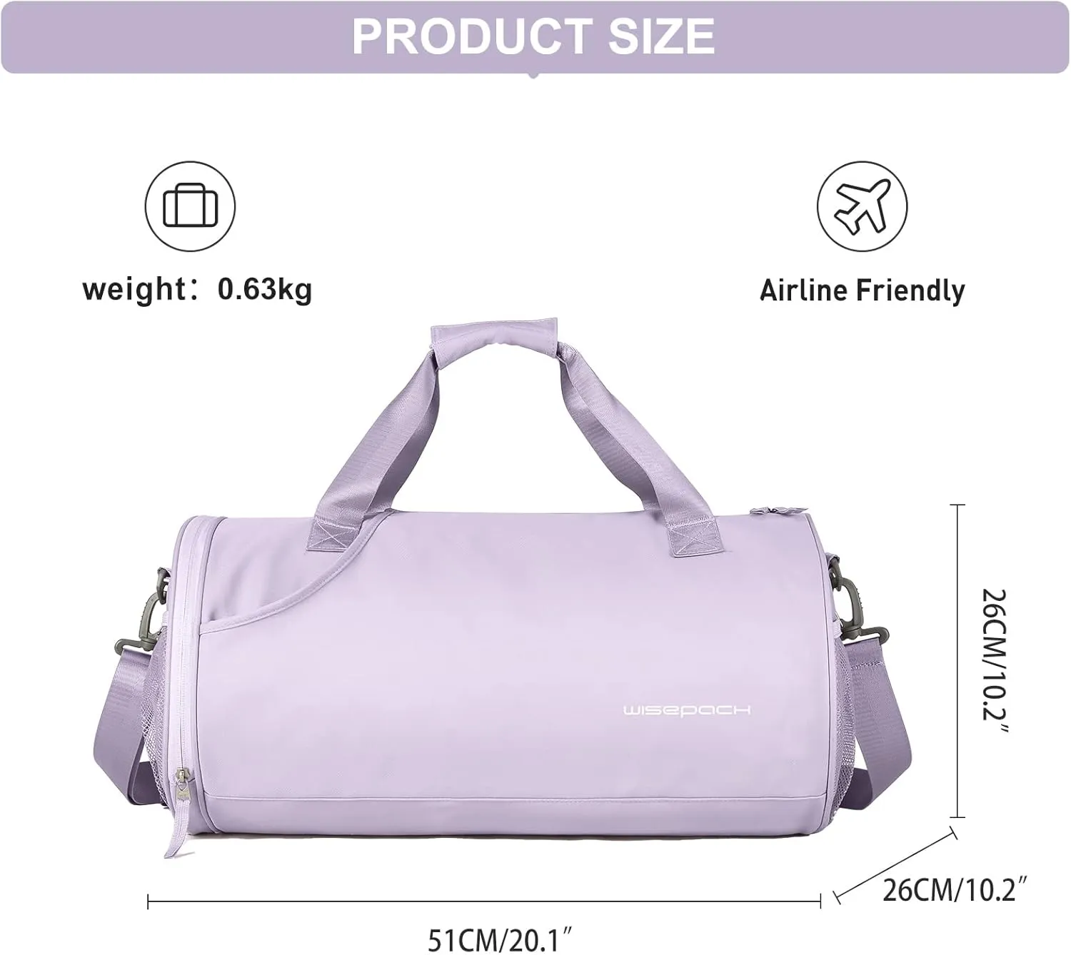 Gym Bag for Women & Men with Wet & Shoe Compartment, Small Duffle Bag for Travel, Sport, Gym, Workout, Overnight, Weekender, Carry-On - Purple
