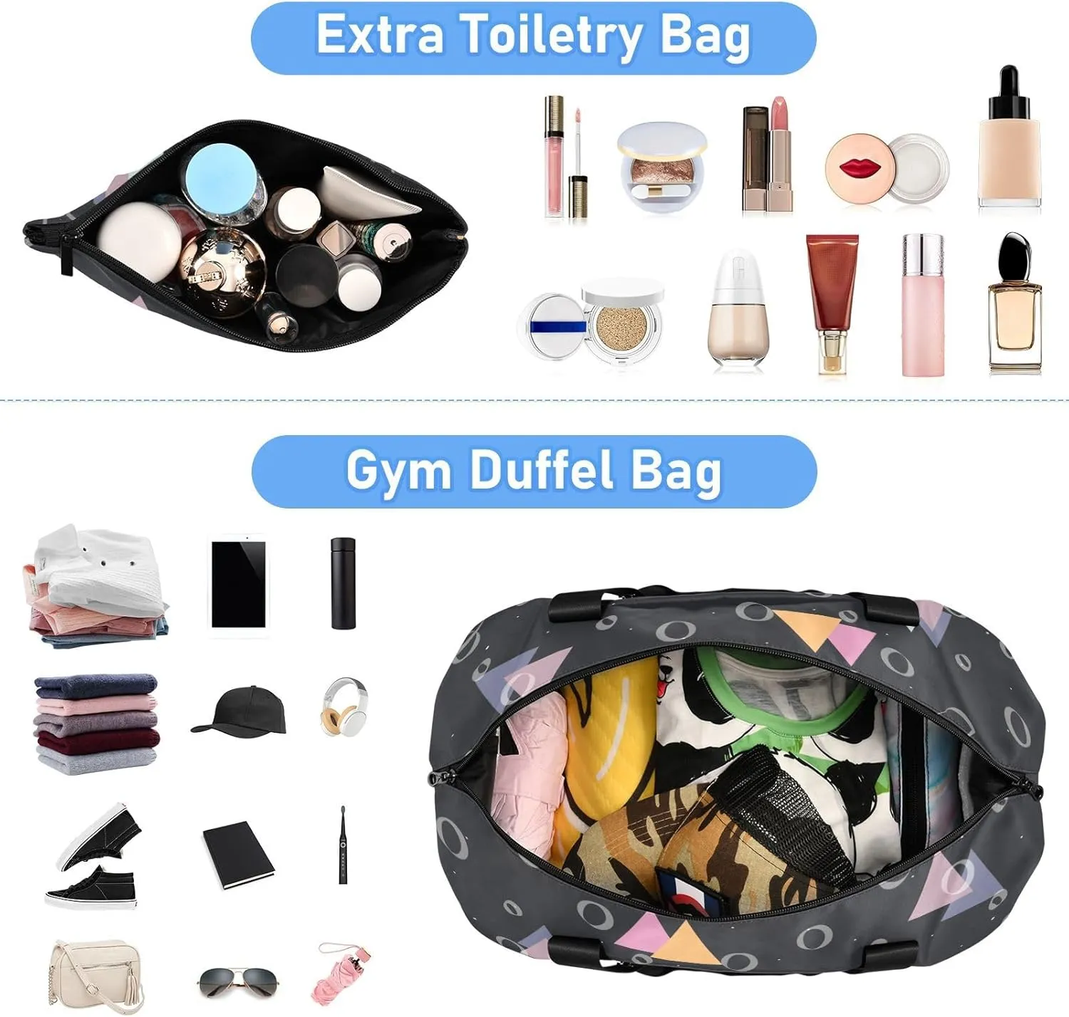 Gym Bag for Women Duffel Bags for Traveling Sports Bag with Shoe Compartment Dual Handles Removable Strap Multi Pockets Large Capacity Fashionable Black