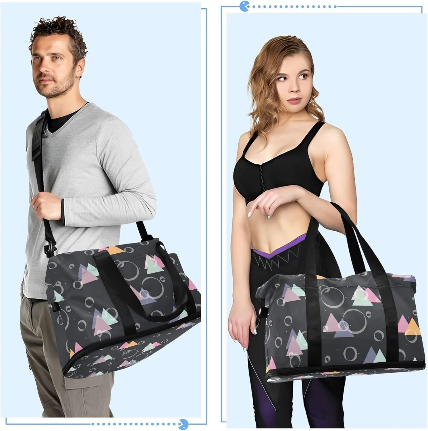 Gym Bag for Women Duffel Bags for Traveling Sports Bag with Shoe Compartment Dual Handles Removable Strap Multi Pockets Large Capacity Fashionable Black