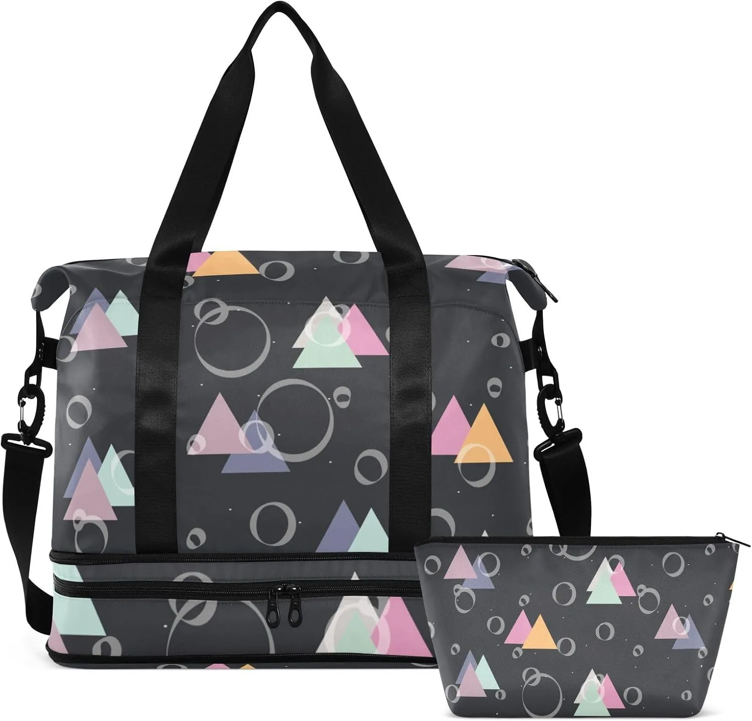 Gym Bag for Women Duffel Bags for Traveling Sports Bag with Shoe Compartment Dual Handles Removable Strap Multi Pockets Large Capacity Fashionable Black