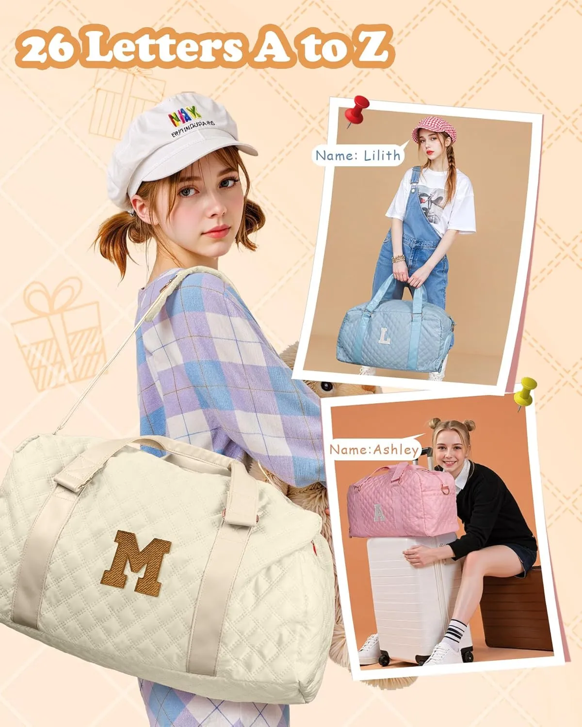 Gym Bag for Women, teen easter basket, Travel Duffle Bag, Girls Gifts, Personalized Weekender Bag, Overnight Bag Sleepover Bag Dance Bag, Girls Women Teacher Mom Gift