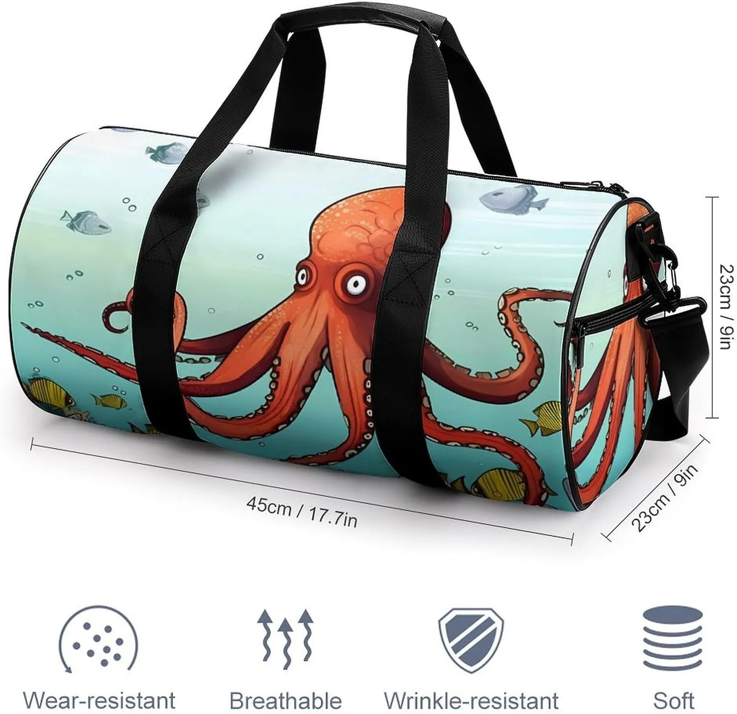Gym Bag Giant Octopus Duffel Bag for Men Women Overnight Bag with Shoe Compartment Workout Bags