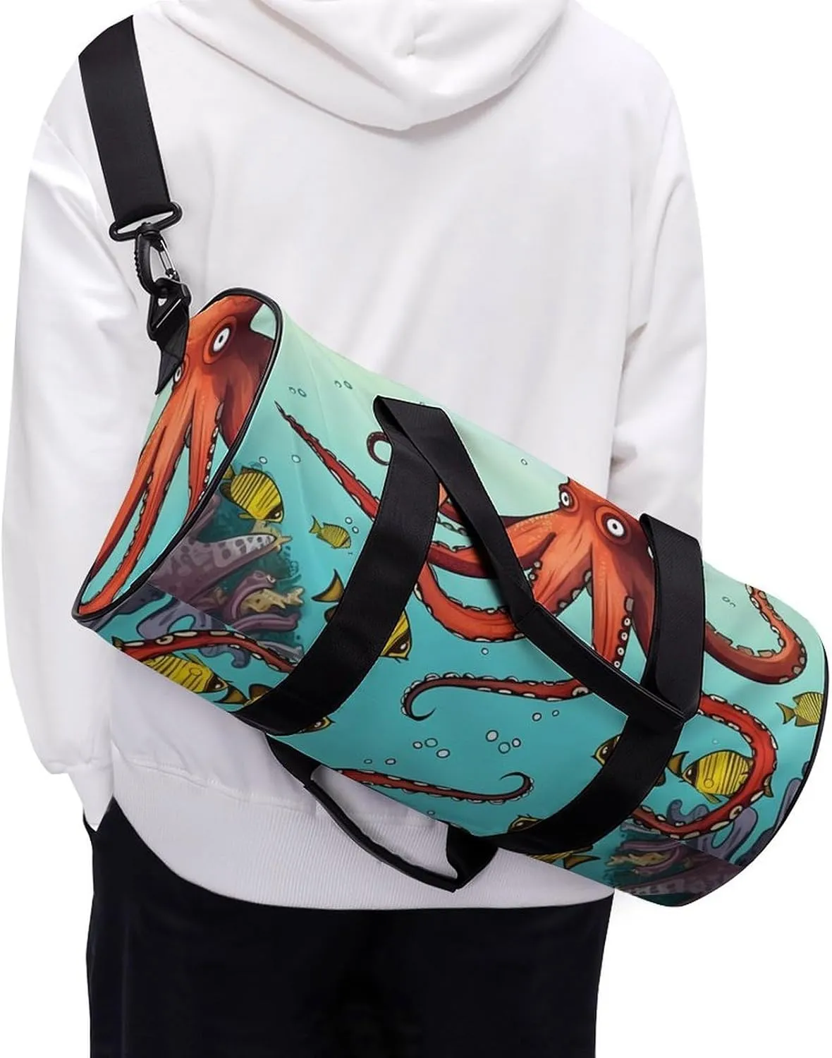 Gym Bag Giant Octopus Duffel Bag for Men Women Overnight Bag with Shoe Compartment Workout Bags