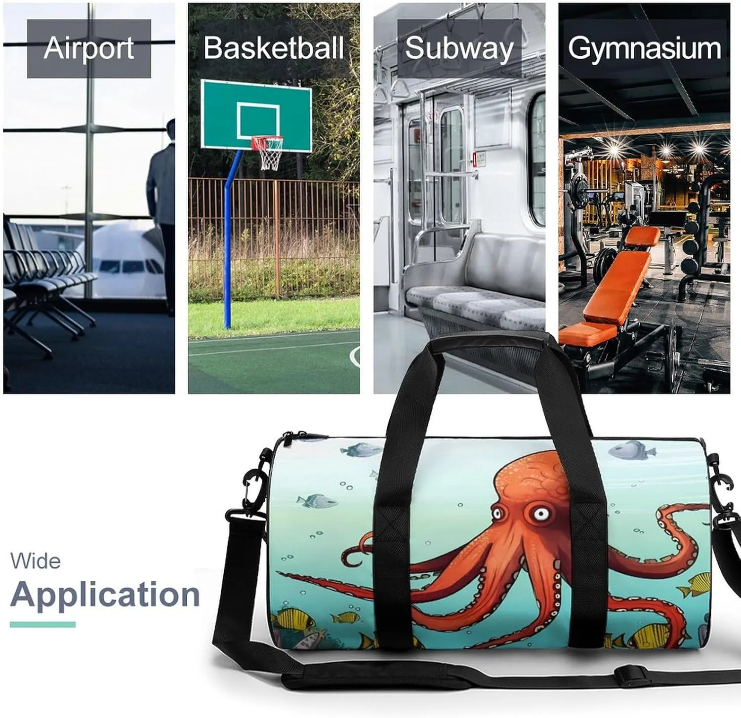 Gym Bag Giant Octopus Duffel Bag for Men Women Overnight Bag with Shoe Compartment Workout Bags