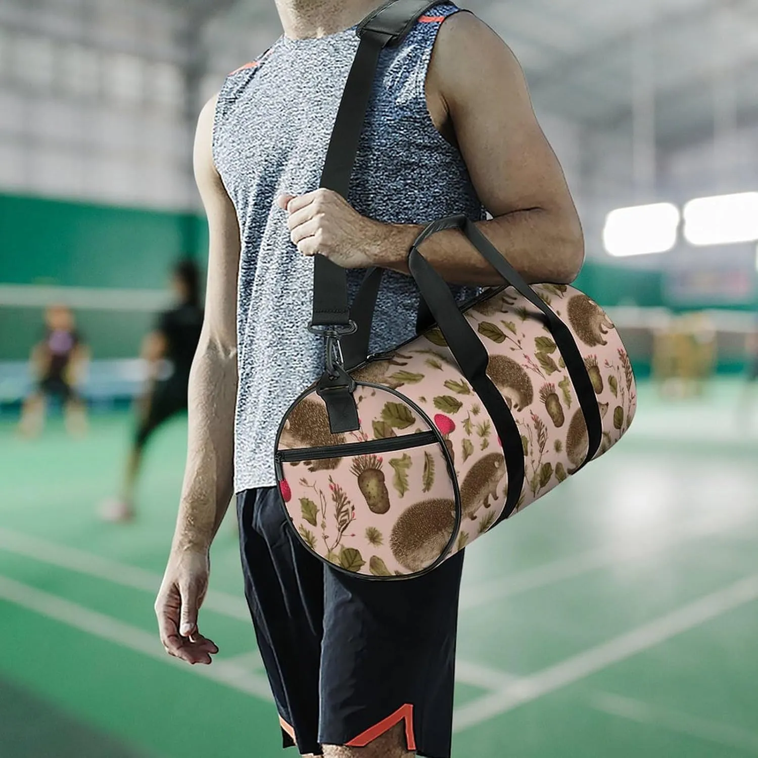 Gym Bag Hedgehog Print Duffel Bag for Men Women Overnight Bag with Shoe Compartment Workout Bags