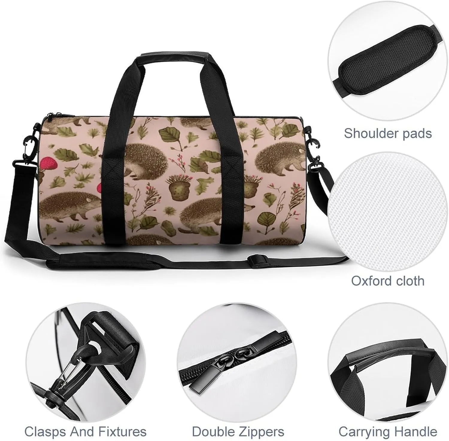 Gym Bag Hedgehog Print Duffel Bag for Men Women Overnight Bag with Shoe Compartment Workout Bags