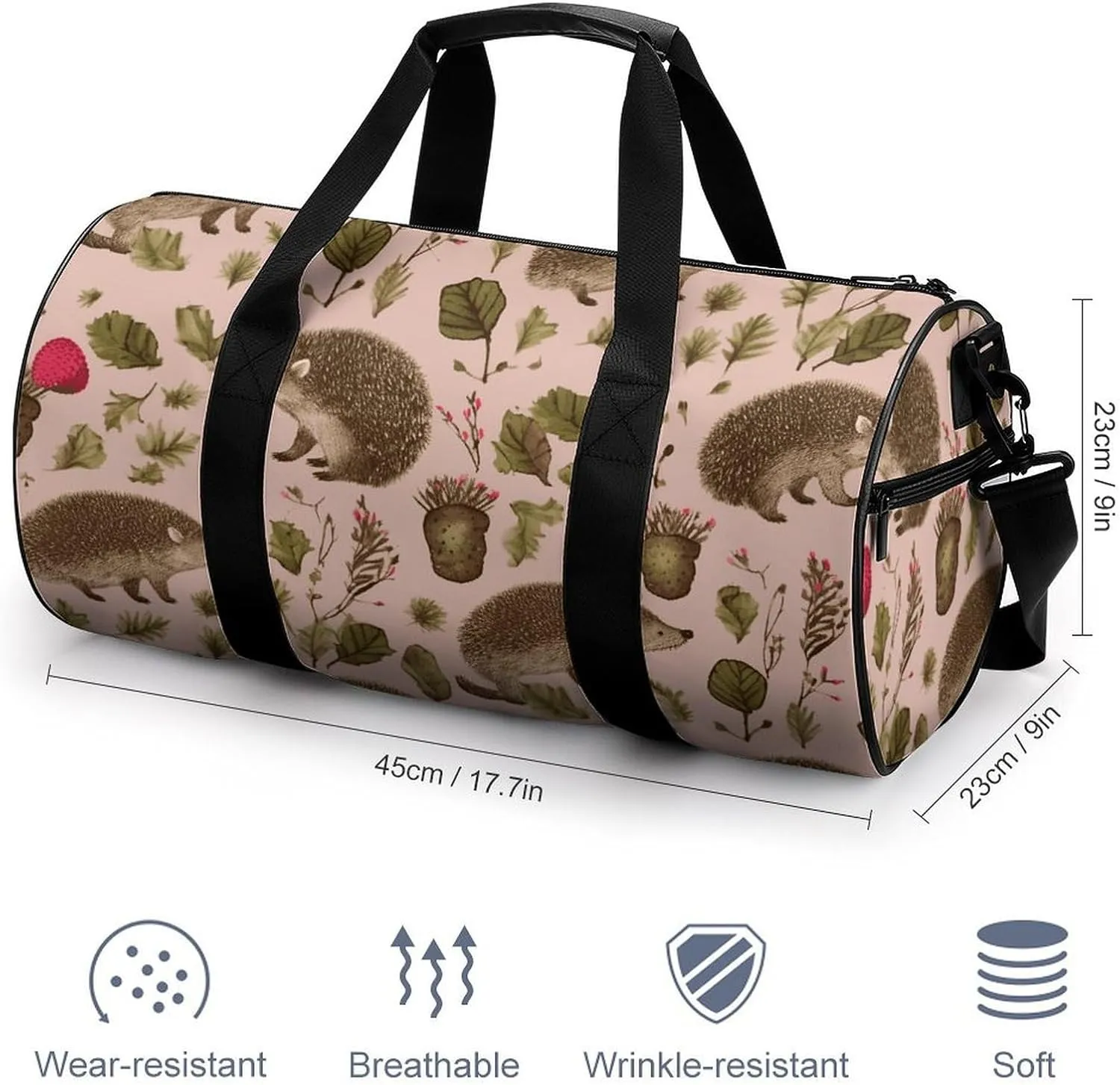 Gym Bag Hedgehog Print Duffel Bag for Men Women Overnight Bag with Shoe Compartment Workout Bags
