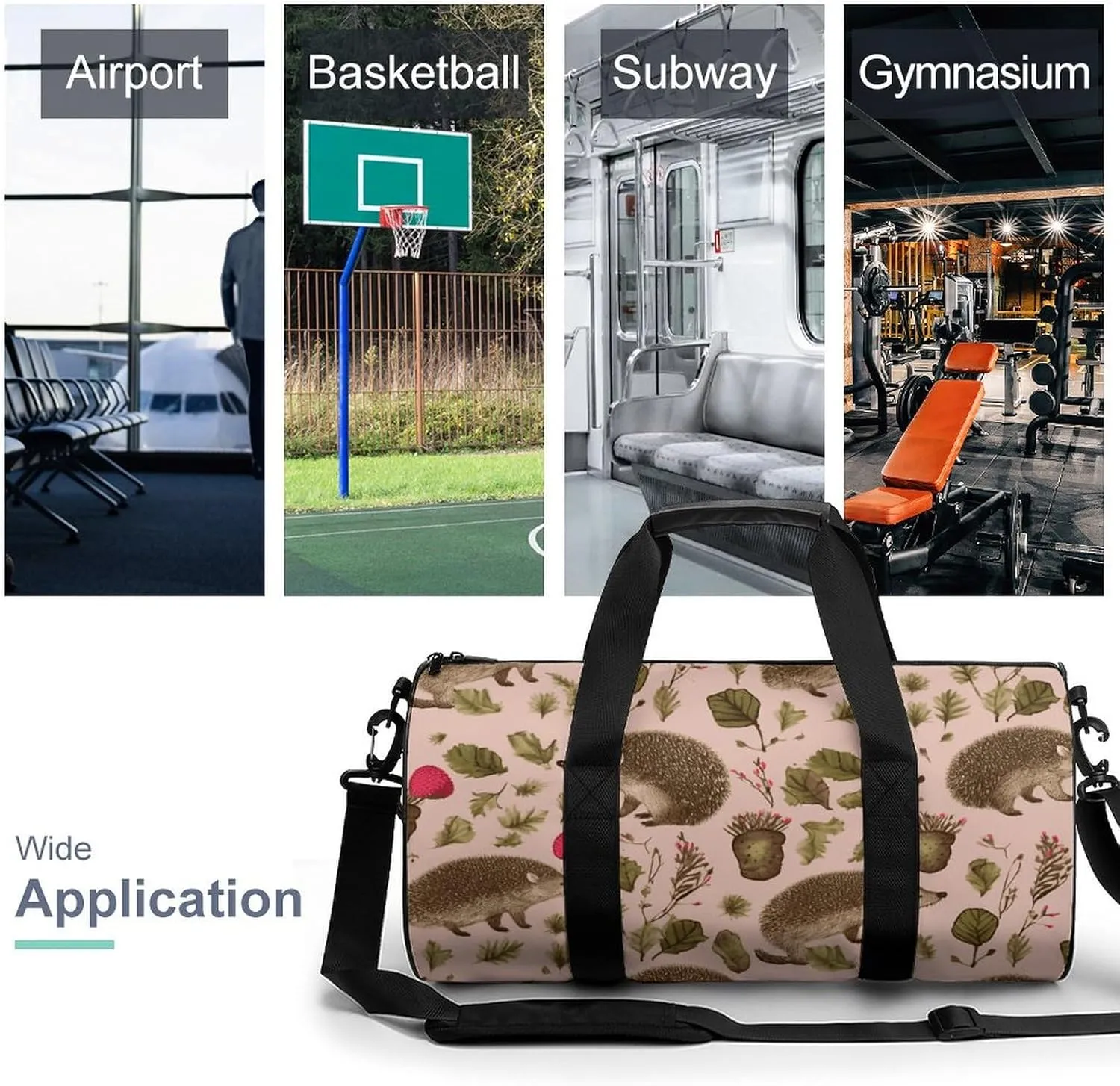 Gym Bag Hedgehog Print Duffel Bag for Men Women Overnight Bag with Shoe Compartment Workout Bags