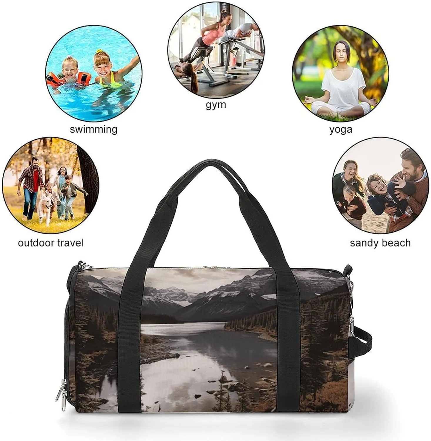 Gym Bag Landscape Duffel Bag for Men Women Overnight Bag with Shoe Compartment Workout Bags