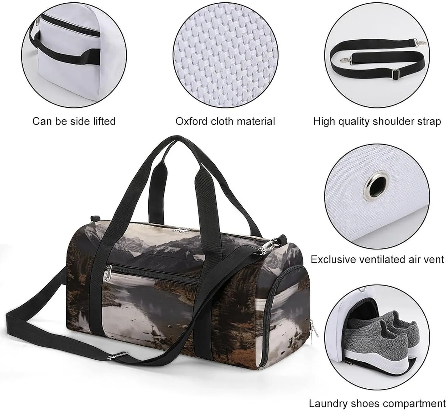 Gym Bag Landscape Duffel Bag for Men Women Overnight Bag with Shoe Compartment Workout Bags