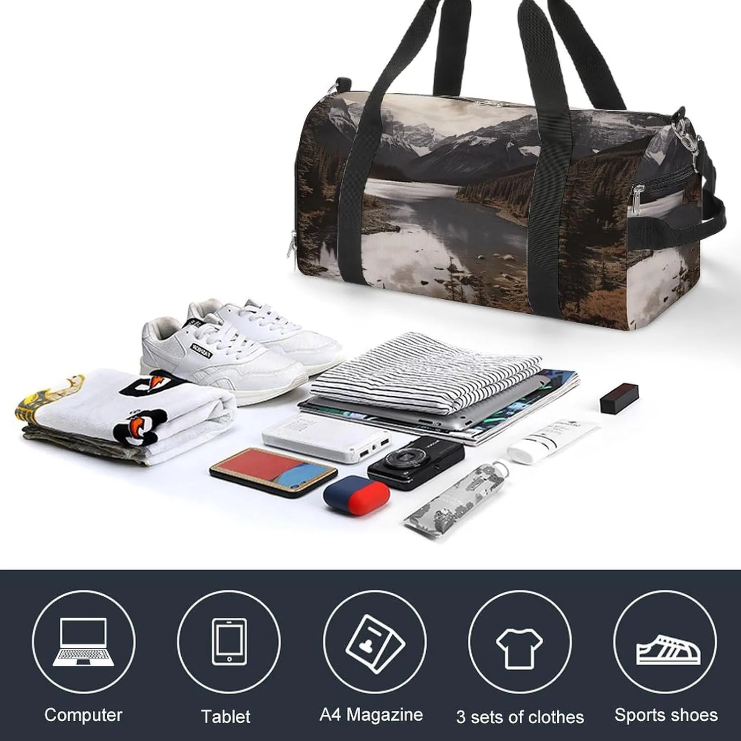 Gym Bag Landscape Duffel Bag for Men Women Overnight Bag with Shoe Compartment Workout Bags