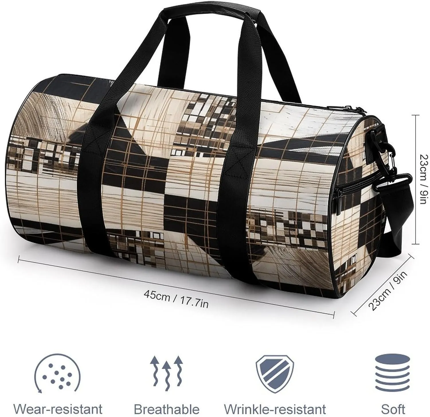 Gym Bag Lines And Squares Duffel Bag for Men Women Overnight Bag with Shoe Compartment Workout Bags