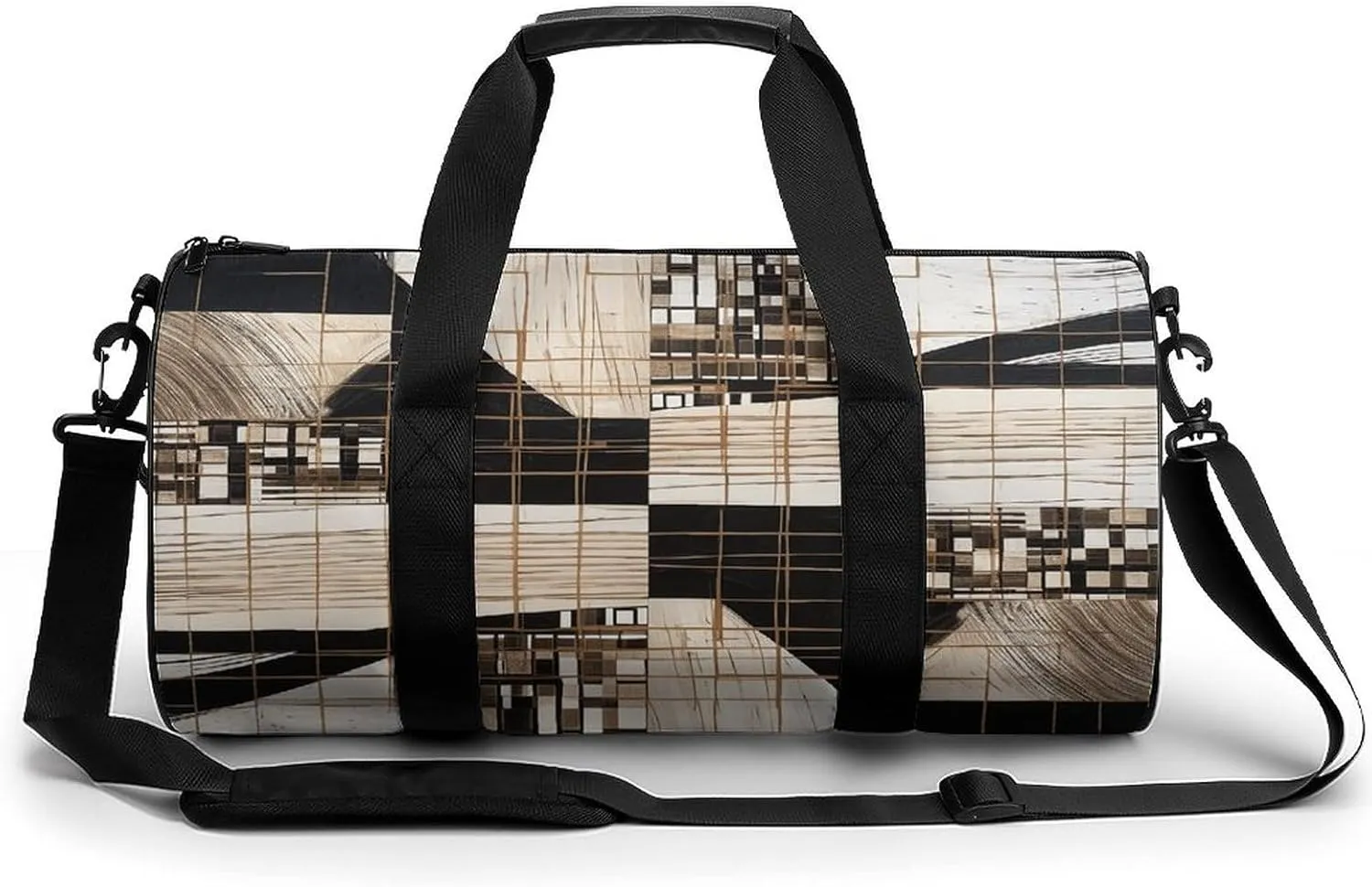 Gym Bag Lines And Squares Duffel Bag for Men Women Overnight Bag with Shoe Compartment Workout Bags