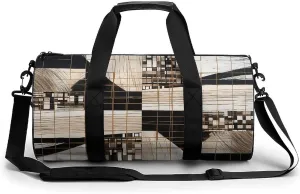 Gym Bag Lines And Squares Duffel Bag for Men Women Overnight Bag with Shoe Compartment Workout Bags