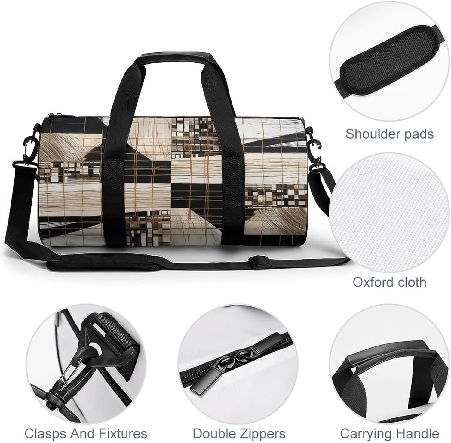 Gym Bag Lines And Squares Duffel Bag for Men Women Overnight Bag with Shoe Compartment Workout Bags