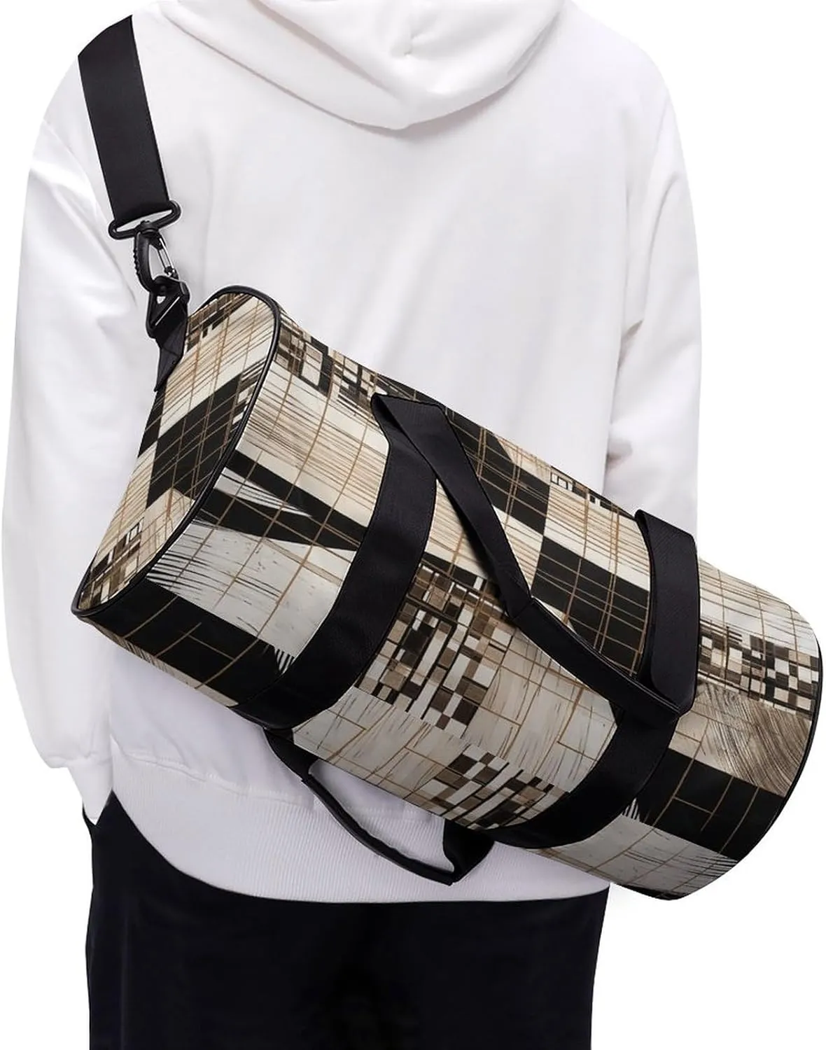 Gym Bag Lines And Squares Duffel Bag for Men Women Overnight Bag with Shoe Compartment Workout Bags