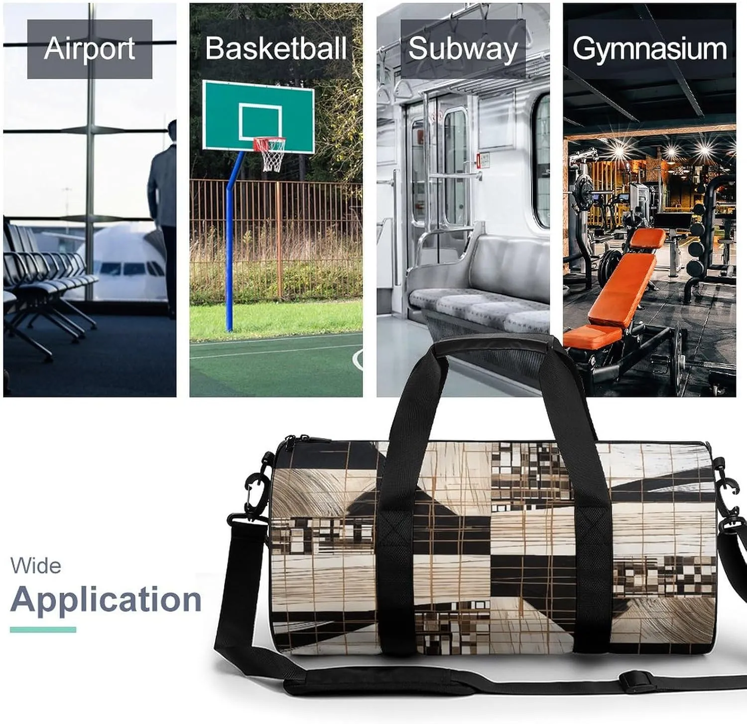 Gym Bag Lines And Squares Duffel Bag for Men Women Overnight Bag with Shoe Compartment Workout Bags