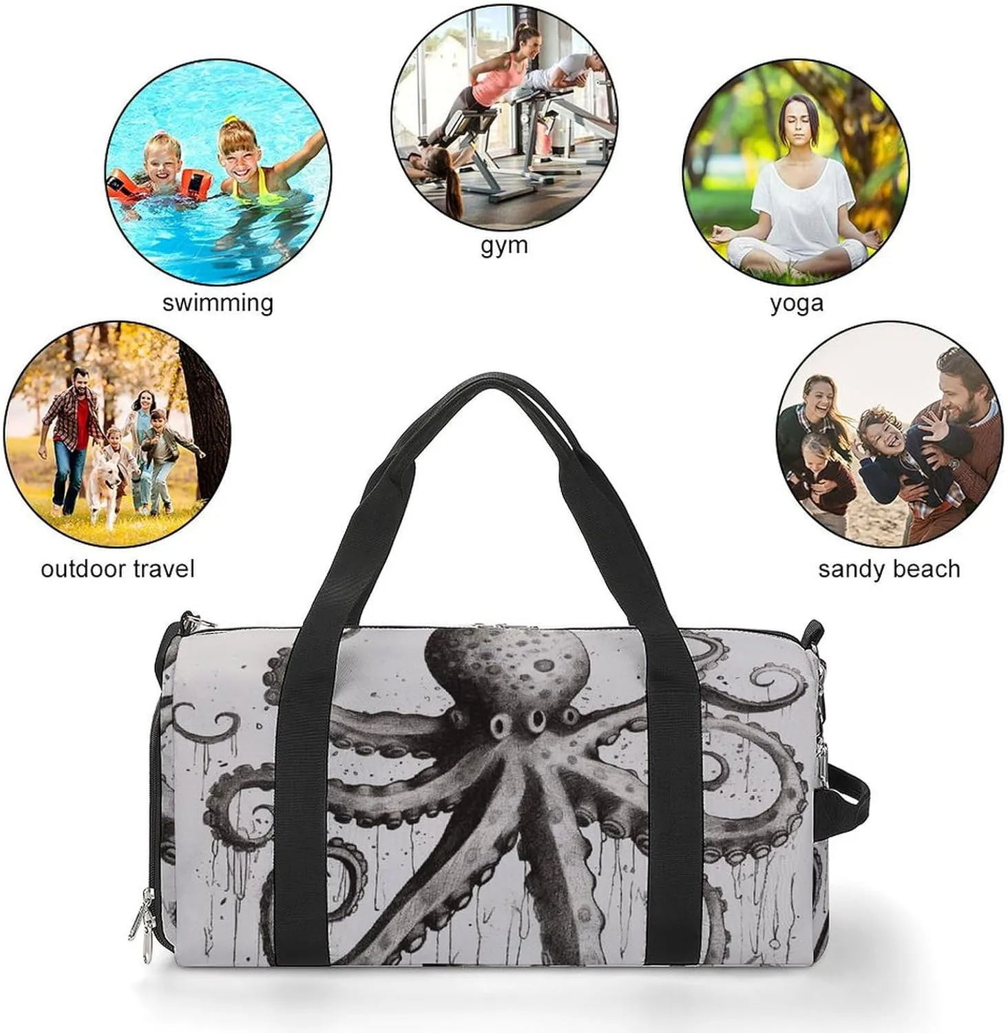 Gym Bag Octopus Duffel Bag for Men Women Overnight Bag with Shoe Compartment Workout Bags