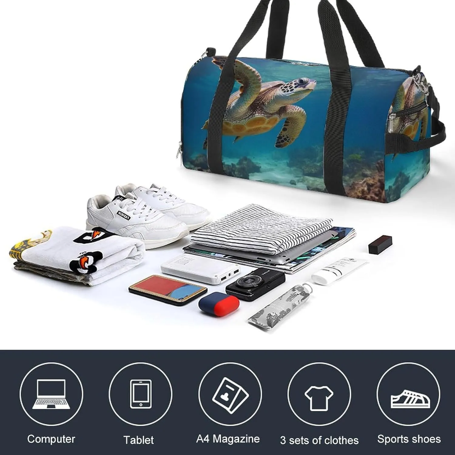 Gym Bag Sea Turtle Duffel Bag for Men Women Overnight Bag with Shoe Compartment Workout Bags