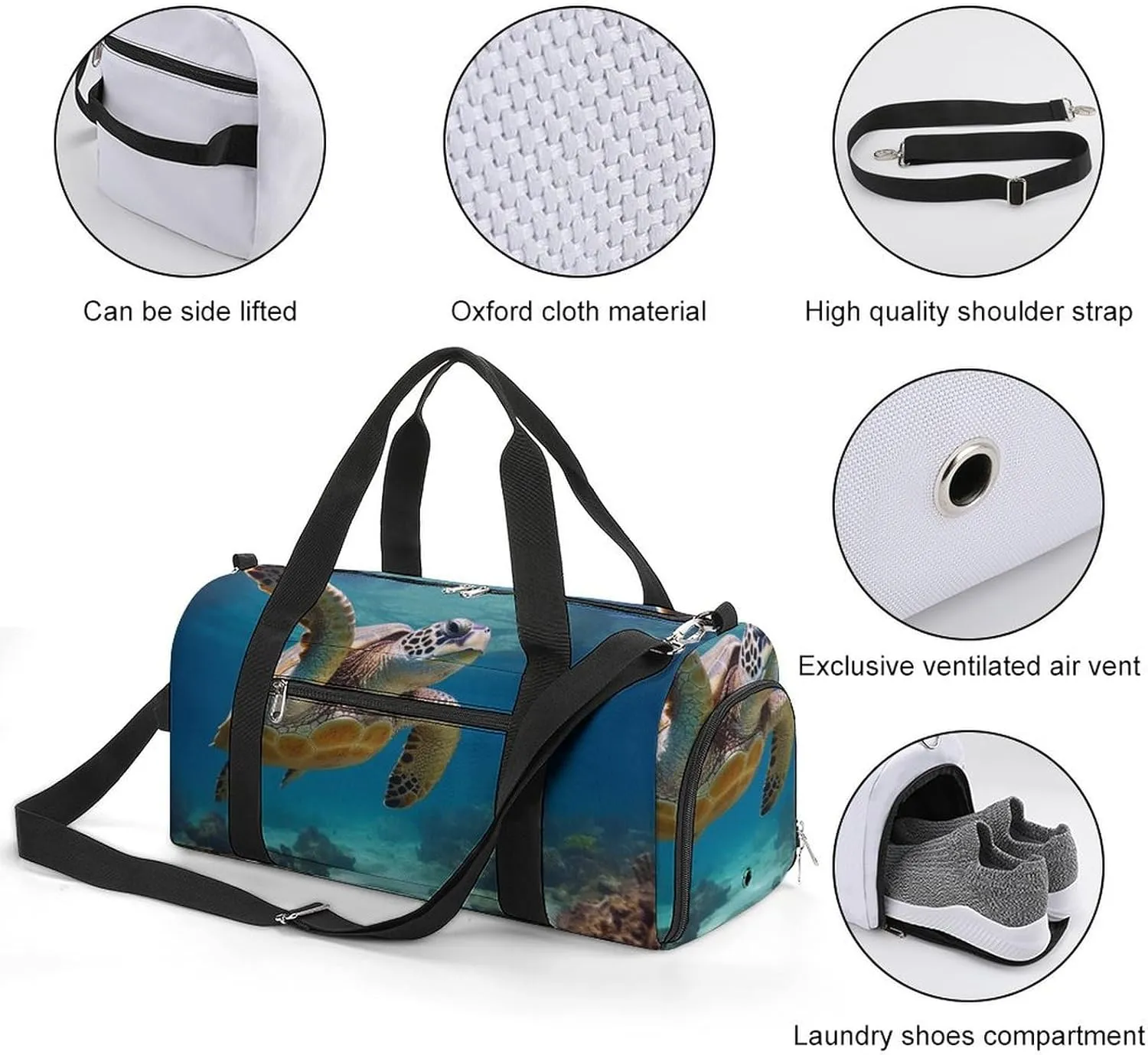 Gym Bag Sea Turtle Duffel Bag for Men Women Overnight Bag with Shoe Compartment Workout Bags