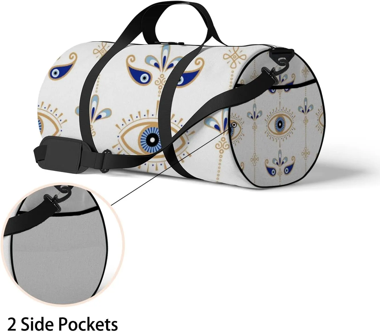 Gym Bag Sports Travel Bag Magic Eye Blue Gold Weekender Bags with 2 Side Pocket Lightweight Waterproof Polyester Tote Bag for Swimming Yoga Women Men 9x17.6inch