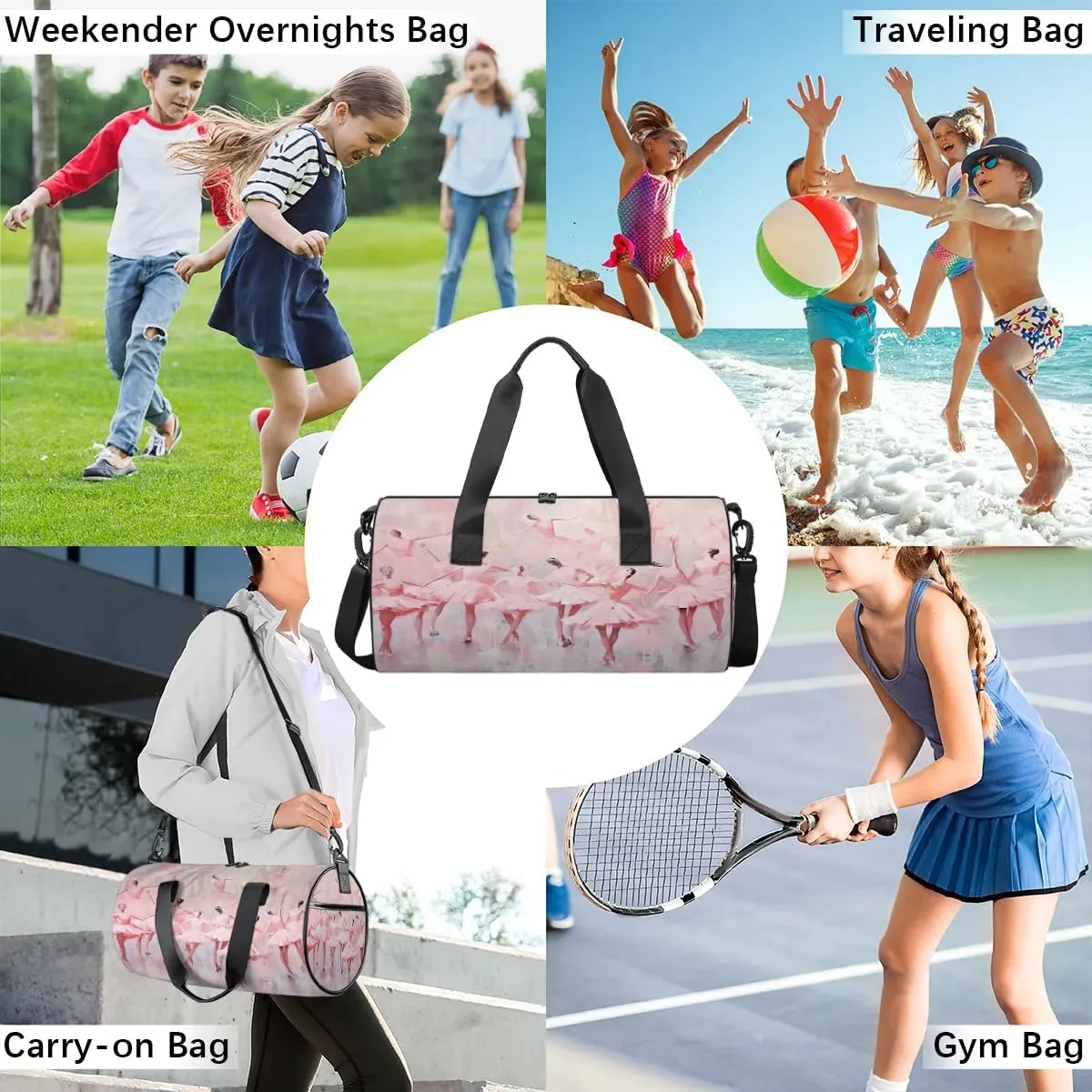 Gym Bags for Men Women Ballet Sports Duffel Bags Carry On Travel Duffle Bag with Detachable Adjustable Shoulder Strap Overnight Weekender Bag