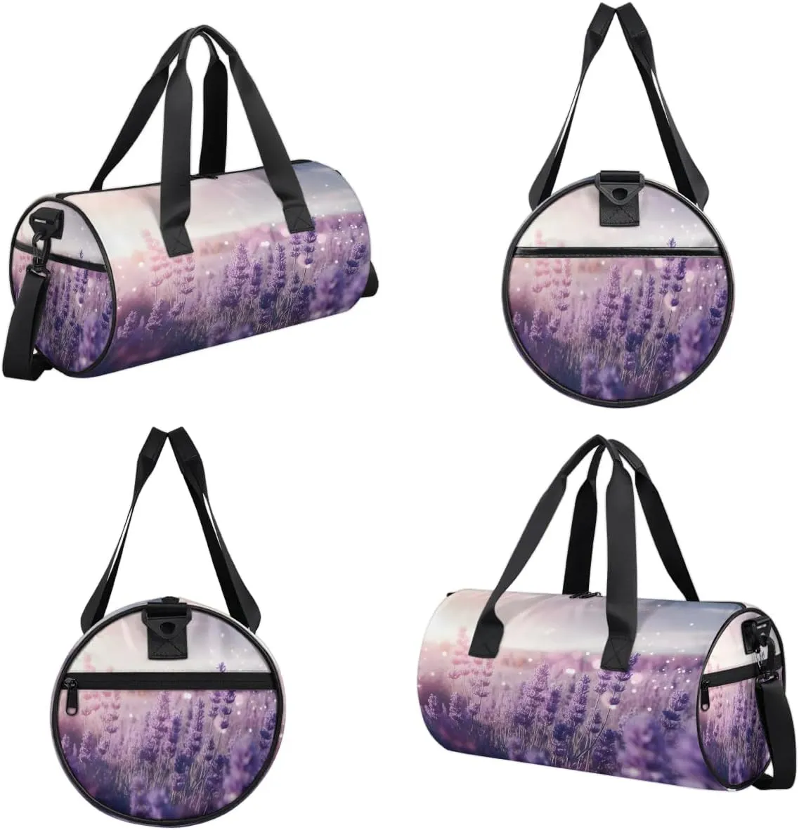 Gym Bags for Men Women Bloom Flowers Lavender Sports Duffel Bags Carry On Travel Duffle Bag with Detachable Adjustable Shoulder Strap Overnight Weekender Bag