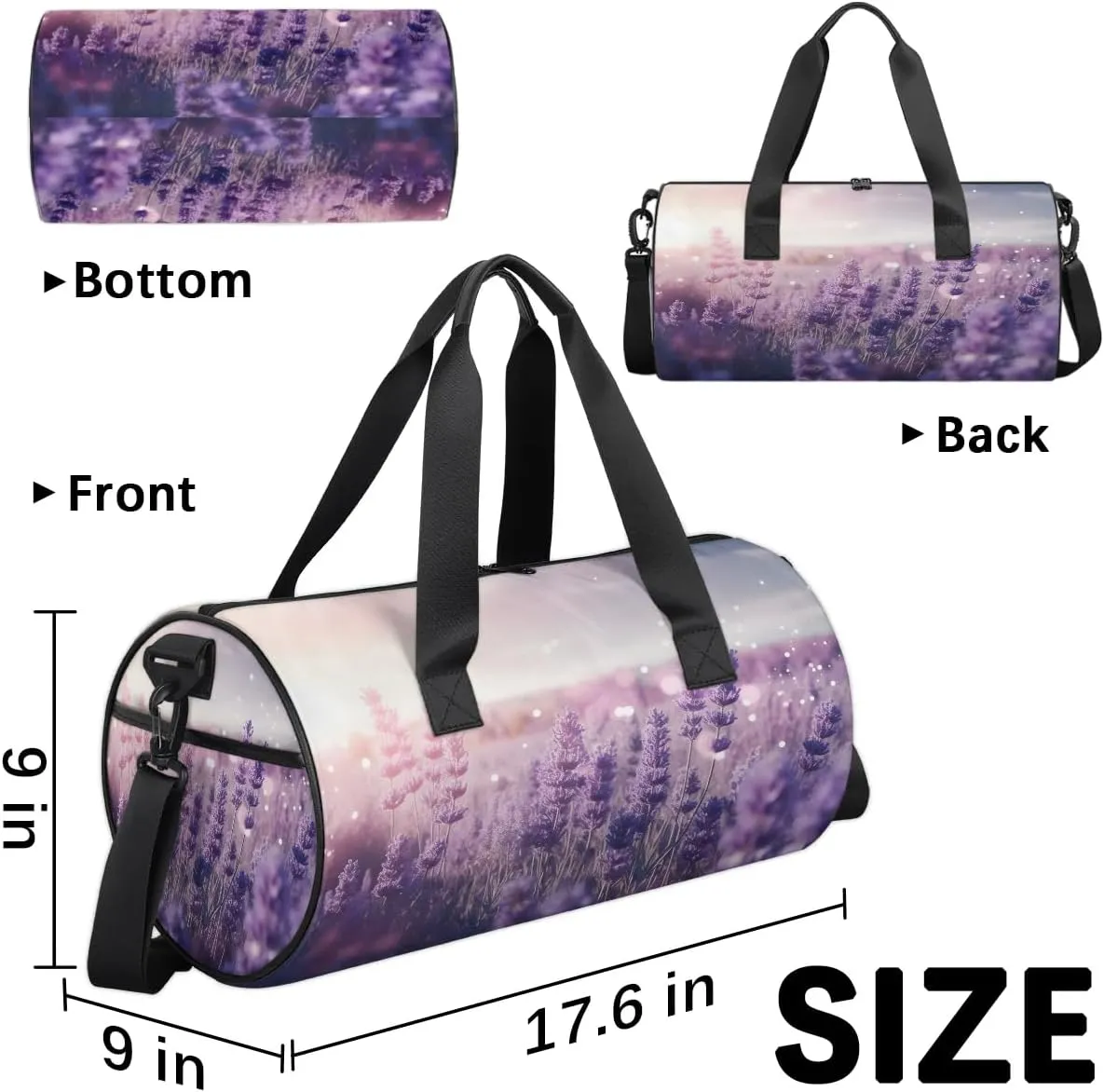 Gym Bags for Men Women Bloom Flowers Lavender Sports Duffel Bags Carry On Travel Duffle Bag with Detachable Adjustable Shoulder Strap Overnight Weekender Bag