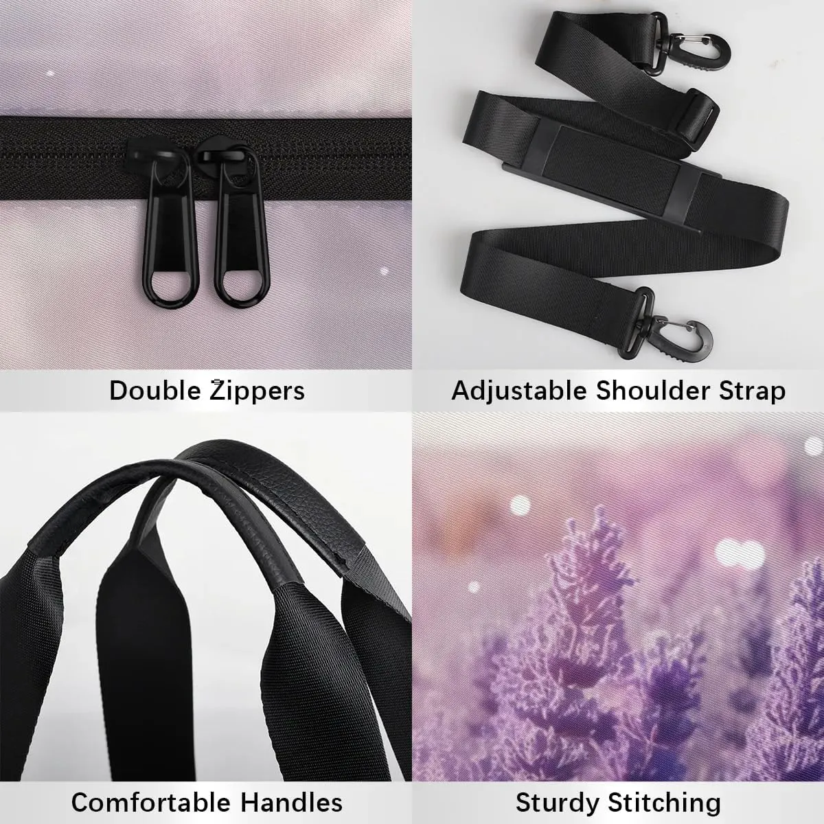 Gym Bags for Men Women Bloom Flowers Lavender Sports Duffel Bags Carry On Travel Duffle Bag with Detachable Adjustable Shoulder Strap Overnight Weekender Bag