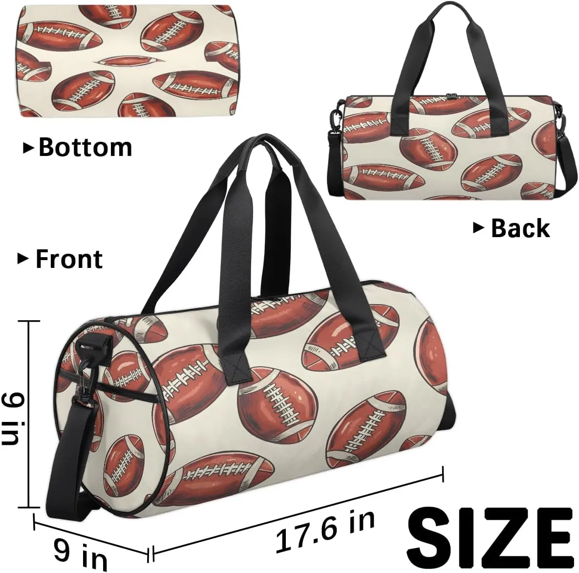 Gym Bags for Men Women Cartoon Footballs Sports Duffel Bags Carry On Travel Duffle Bag with Detachable Adjustable Shoulder Strap Overnight Weekender Bag