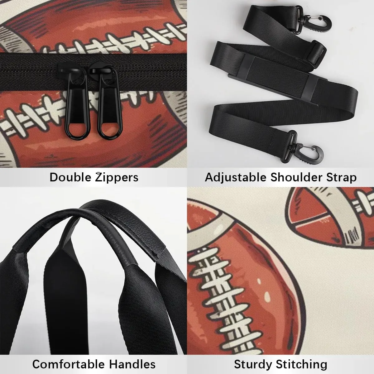 Gym Bags for Men Women Cartoon Footballs Sports Duffel Bags Carry On Travel Duffle Bag with Detachable Adjustable Shoulder Strap Overnight Weekender Bag