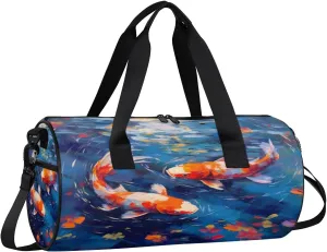Gym Bags for Men Women Fish Oil Painting Sports Duffel Bags Carry On Travel Duffle Bag with Detachable Adjustable Shoulder Strap Overnight Weekender Bag