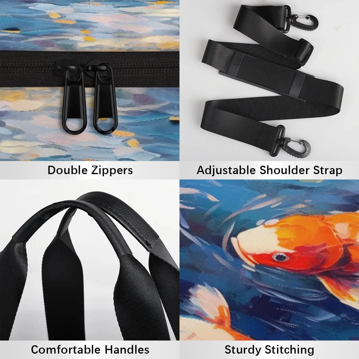 Gym Bags for Men Women Fish Oil Painting Sports Duffel Bags Carry On Travel Duffle Bag with Detachable Adjustable Shoulder Strap Overnight Weekender Bag